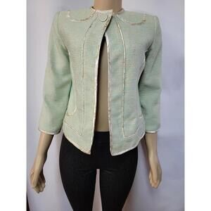 Walter Jacket Sz 4 Green Yellow Ivory Gold Basic 3/4 Sleeve Acrylic Blazer #CB9